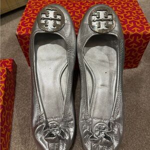 Tory Burch Silver Metallic Flats